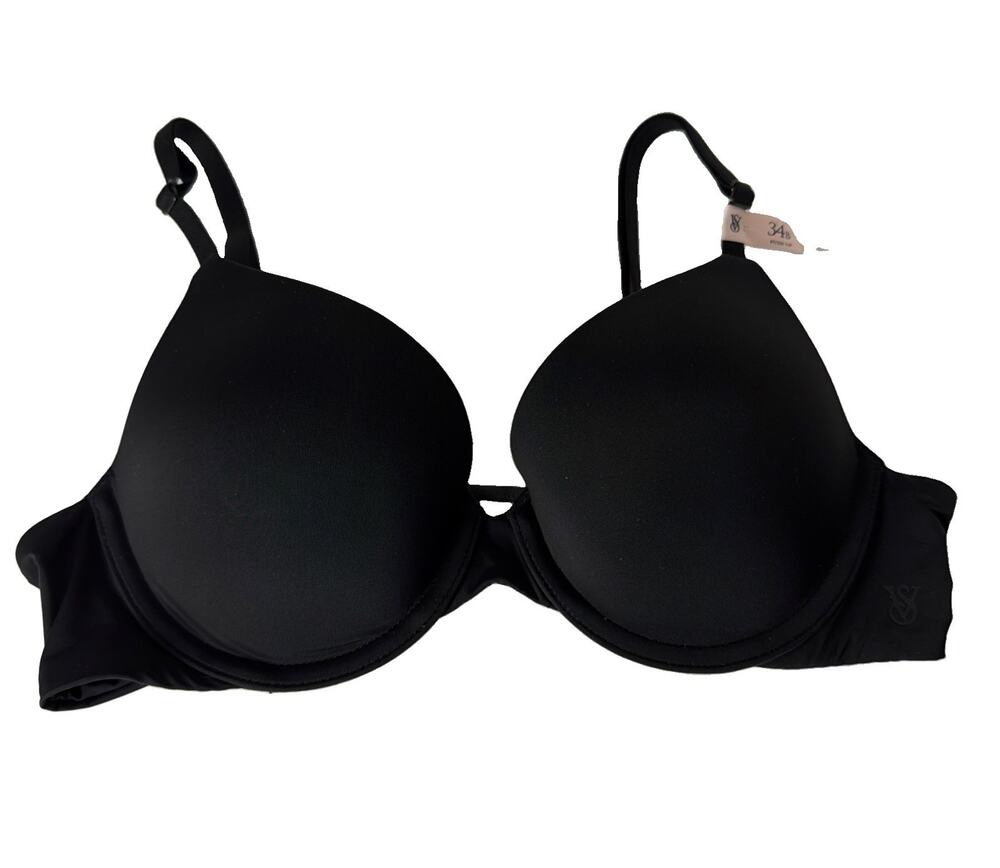 Victoria Secret Perfect Shape Bra 34B Black Padded T-Shirt Smooth NWT